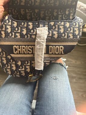Dior Navy and Cream Oblique Saddle Crossbody Bag.
